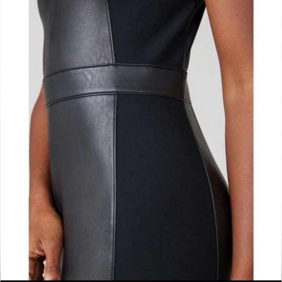 SPANX Faux Leather Sheath Dress Sleeveless Ponte Luxe Valentines Modern Black 2X - Picture 5 of 14